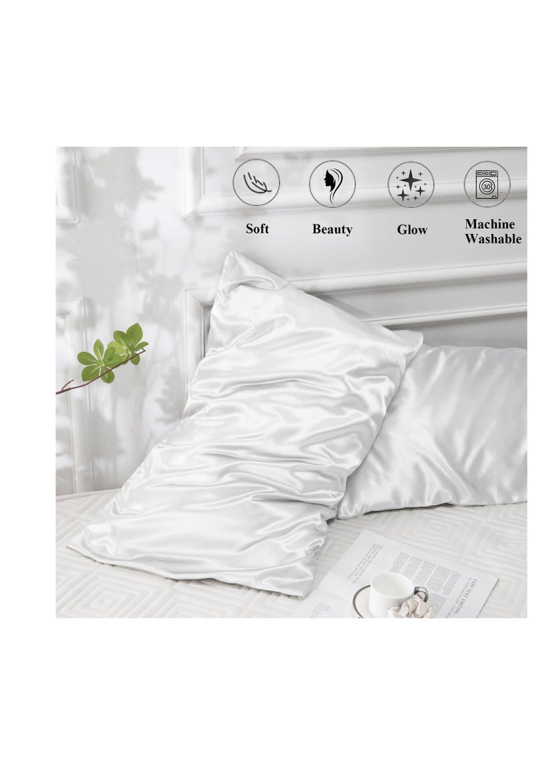 Excefore Satin Pillowcase for Hair and Skin, 2 Pack Silk Pillowcases for Hair and Skin, Standard Size 50 x 75 cm Silk Pillow Case, Soft Smooth Cooling Premium Grade Silk Pillow Covers for Sleeping, White - Image 5