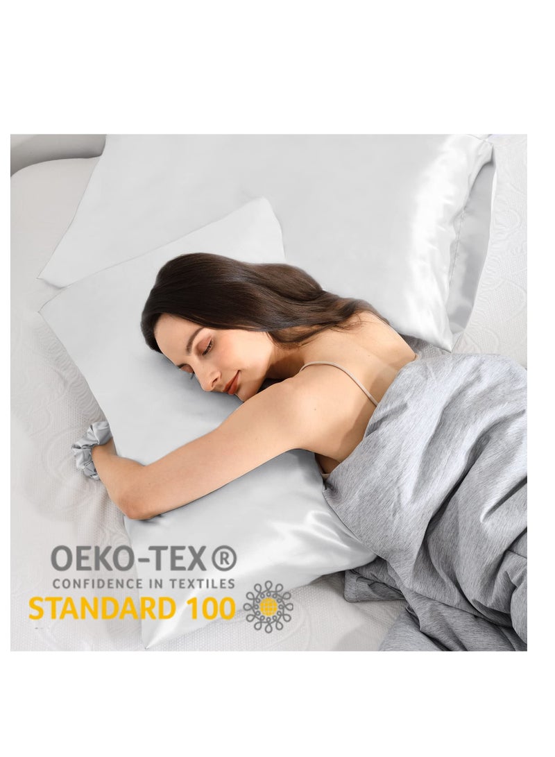 Excefore Satin Pillowcase for Hair and Skin, 2 Pack Silk Pillowcases for Hair and Skin, Standard Size 50 x 75 cm Silk Pillow Case, Soft Smooth Cooling Premium Grade Silk Pillow Covers for Sleeping, White - Image 2