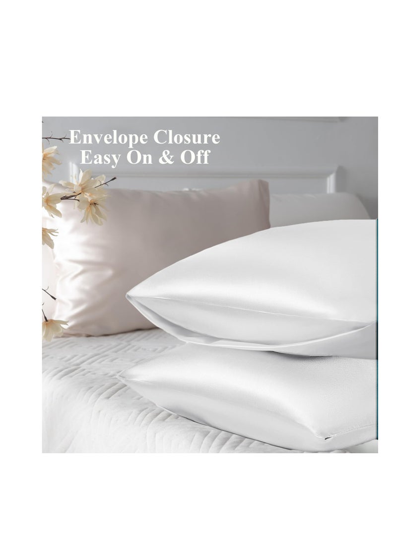 Excefore Satin Pillowcase for Hair and Skin, 2 Pack Silk Pillowcases for Hair and Skin, Standard Size 50 x 75 cm Silk Pillow Case, Soft Smooth Cooling Premium Grade Silk Pillow Covers for Sleeping, White - Image 3