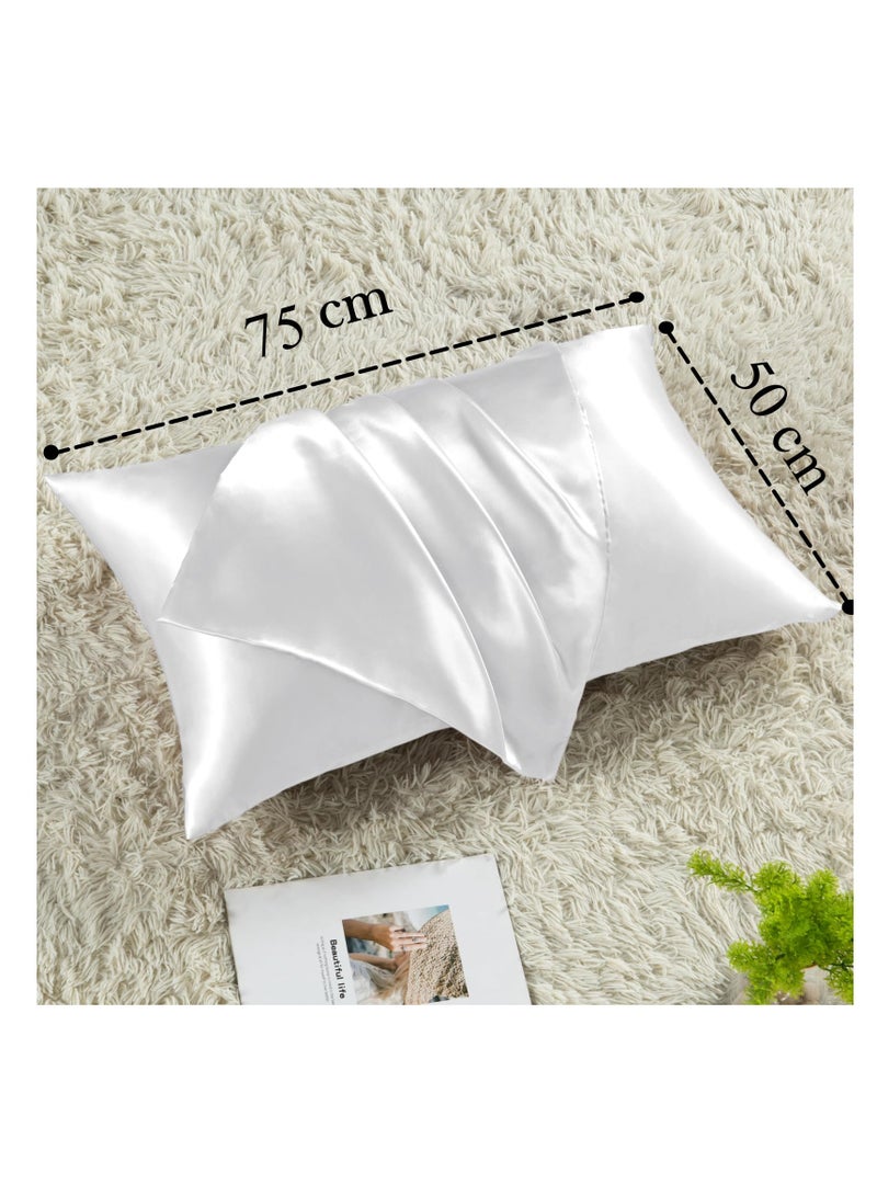 Excefore Satin Pillowcase for Hair and Skin, 2 Pack Silk Pillowcases for Hair and Skin, Standard Size 50 x 75 cm Silk Pillow Case, Soft Smooth Cooling Premium Grade Silk Pillow Covers for Sleeping, White - Image 4