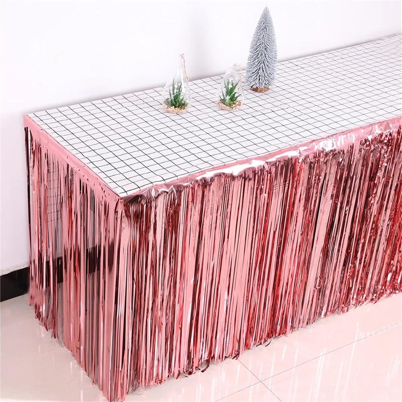 Table Skirt 275x75 Cm Party Decoration Table Skirt Foil Fringe Metallic Tinsel Table Skirt For Wedding Birthday Party Decoration(Gold) - Image 4