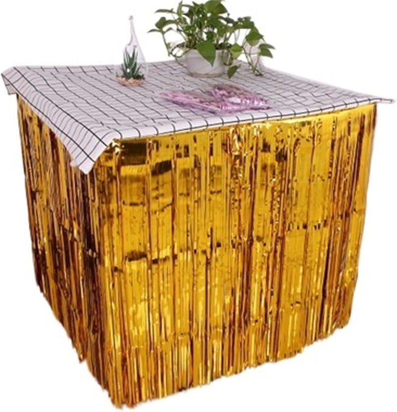 Table Skirt 275x75 Cm Party Decoration Table Skirt Foil Fringe Metallic Tinsel Table Skirt For Wedding Birthday Party Decoration(Gold) - Image 1