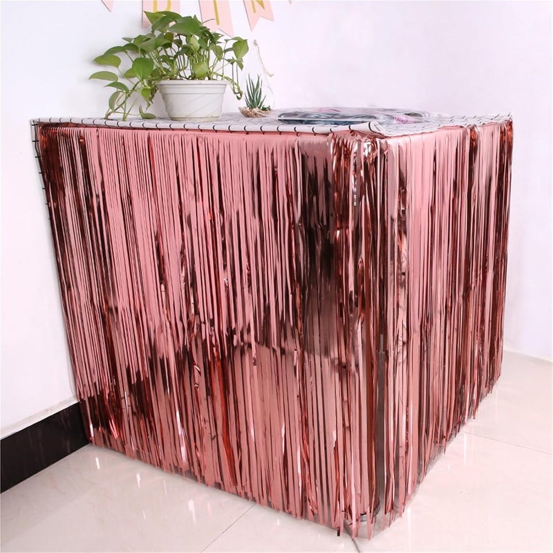 Table Skirt 275x75 Cm Party Decoration Table Skirt Foil Fringe Metallic Tinsel Table Skirt For Wedding Birthday Party Decoration(Gold) - Image 3
