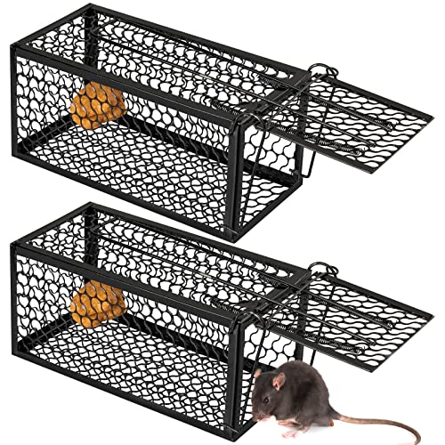 Qualirey 2 Pcs Humane Rat Trap Chipmunk Rodent Mouse Squirrel Trap Small Live Animal Mouse Voles Hamsters Live Cage Rat Cage for Mice Easy to Catch and Release (9.1 x 4.5 x 4.5 Inches,Black) - Image 1