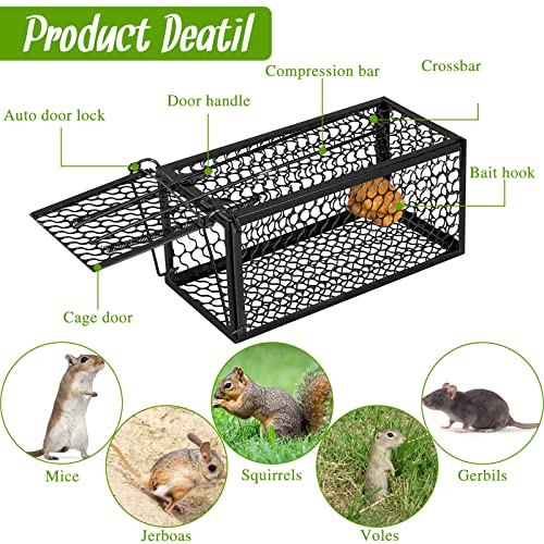 Qualirey 2 Pcs Humane Rat Trap Chipmunk Rodent Mouse Squirrel Trap Small Live Animal Mouse Voles Hamsters Live Cage Rat Cage for Mice Easy to Catch and Release (9.1 x 4.5 x 4.5 Inches,Black) - Image 2