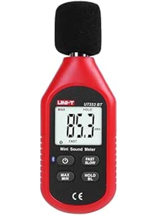 يوني تي جهاز قياس مستوى الصوت الرقمي UNI-T UT353BT مزود بتقنية البلوتوث، جهاز قياس الضوضاء، جهاز اختبار مراقبة الديسيبل مع قارئ ضوضاء، نطاق 30-130 ديسيبل، شاشة LCD بإضاءة خلفية (تشمل البطارية)