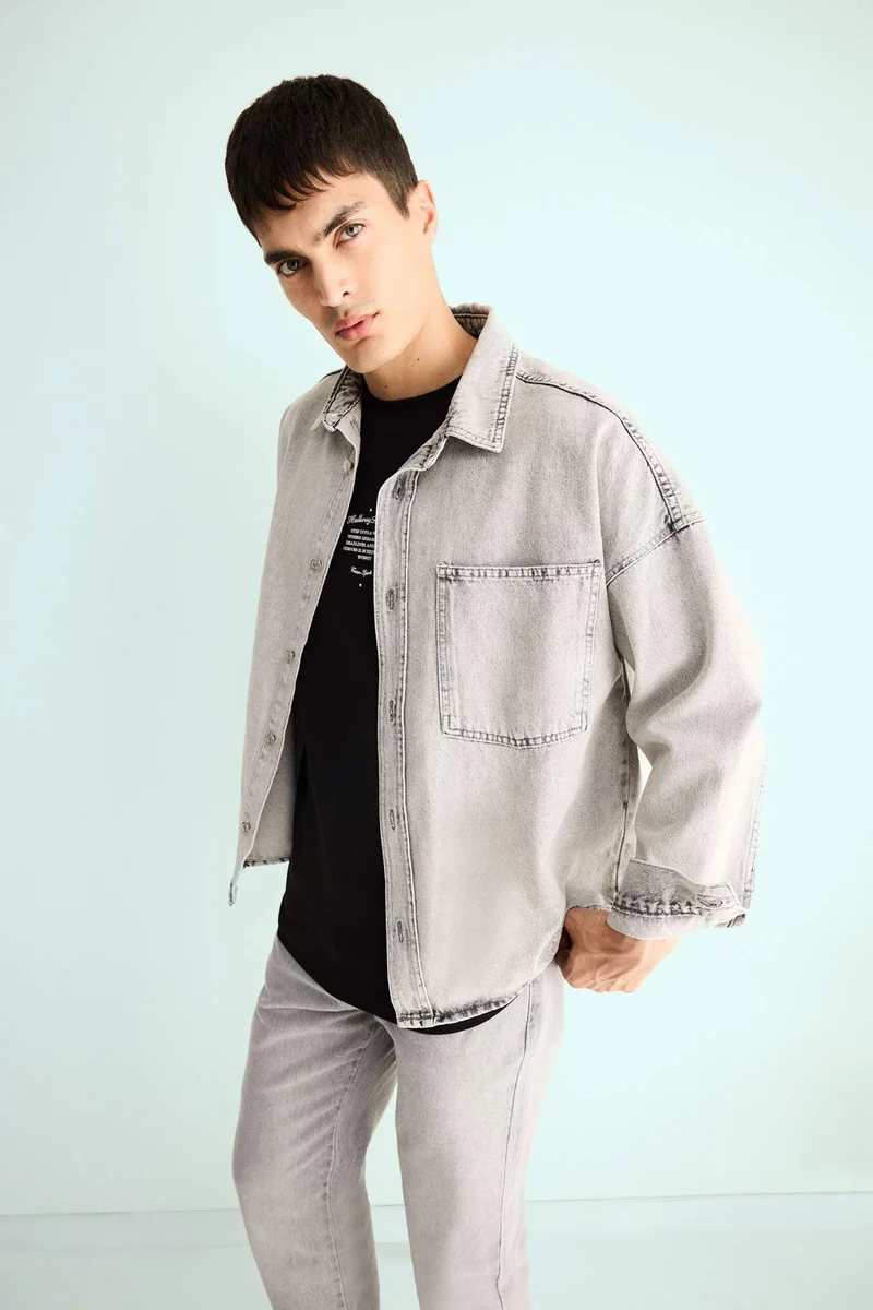 DeFacto Oversize Fit Denim Long Sleeve Shirt