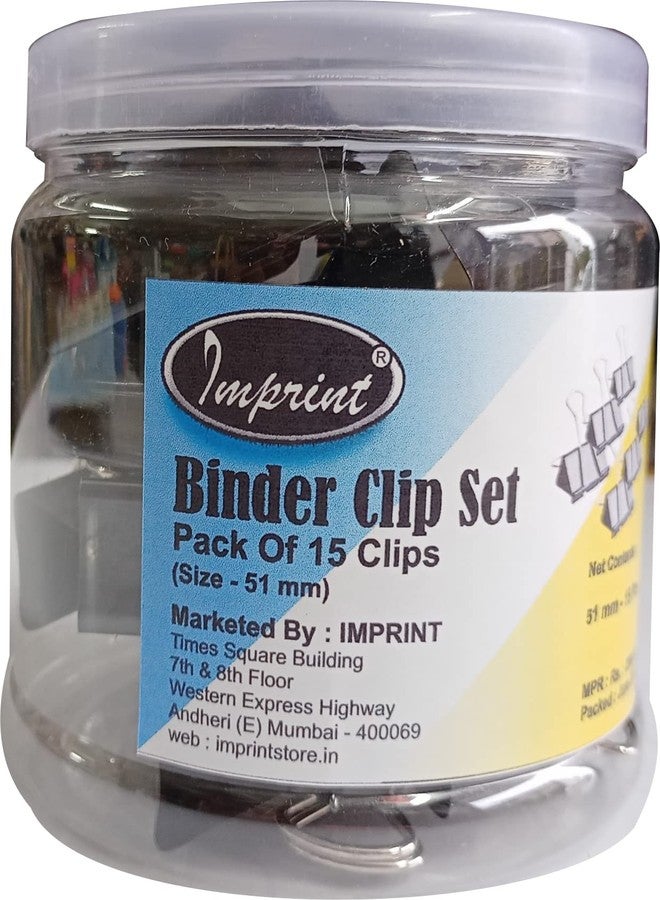 IMPRINT Binder Clips | 51 mm | Jumbo Size | 15 Pieces Packed in Reusable PET Jar - Image 1