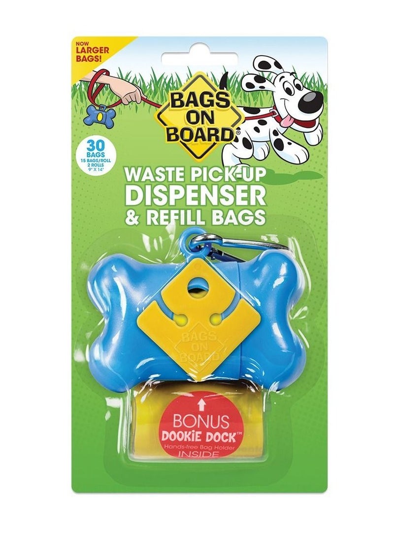 BAGS ON BOARD Dog Bags Dispenser Bone Blue(30 bags)  - Image 1