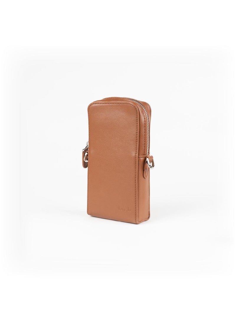 حقيبة لوخ جلد نباتي بني مع إكسسوارات فضية