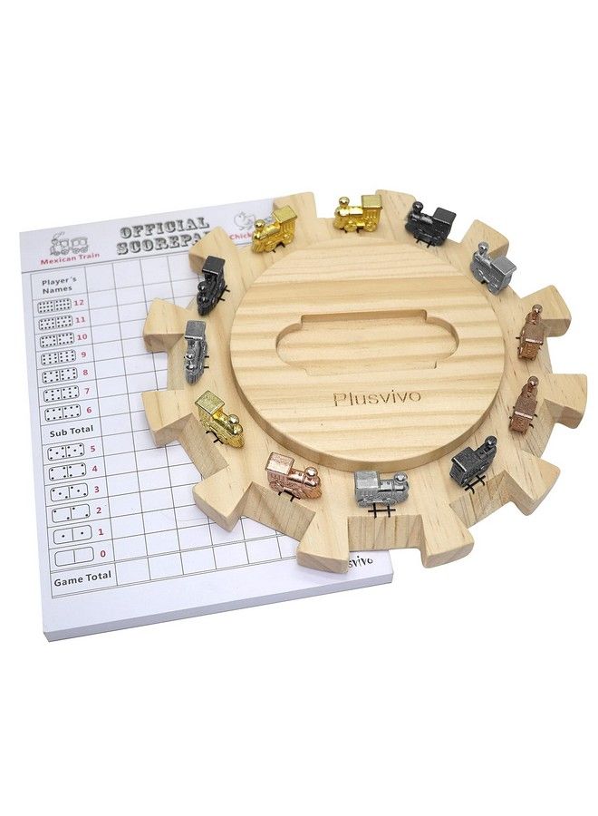 Mexican Train Dominoes Accessories Setincluding A 7.89Inch Wooden Mexican Train Hub Up To 12 Players, 12 Metal Train Markers, And A 70Sheet Mexican Train Score Pads - Image 1