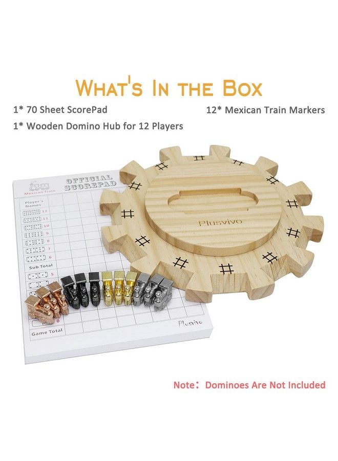 Mexican Train Dominoes Accessories Setincluding A 7.89Inch Wooden Mexican Train Hub Up To 12 Players, 12 Metal Train Markers, And A 70Sheet Mexican Train Score Pads - Image 3