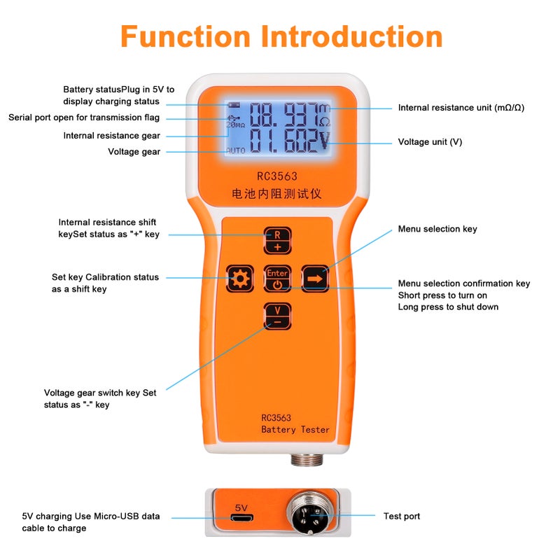 RC3563 200Ω 100V Handheld Portable Battery Internal Resistance Voltage Tester 3-digit Display Battery Tester High-precise True Four-wire AC Lithium Lead-acid Lithium Battery Detector - Image 3