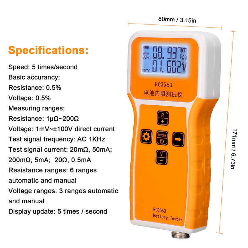 RC3563 200Ω 100V Handheld Portable Battery Internal Resistance Voltage Tester 3-digit Display Battery Tester High-precise True Four-wire AC Lithium Lead-acid Lithium Battery Detector - Image 2