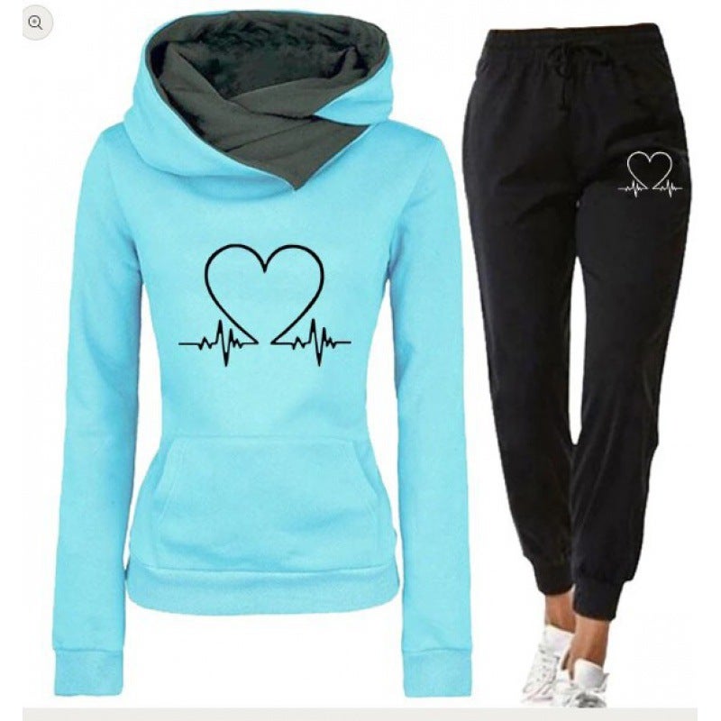 Womens Casual Printed Hoodie Sweatshirt Set Green  - Image 5