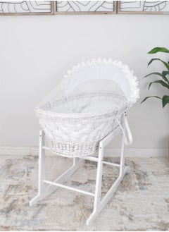 FUN MOMENT Bamboo Moses Basket with Wooden Rocking Base  - Image 1