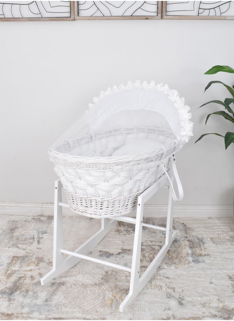 FUN MOMENT - Bamboo Moses Basket with Wooden Rocking Base - Image 1