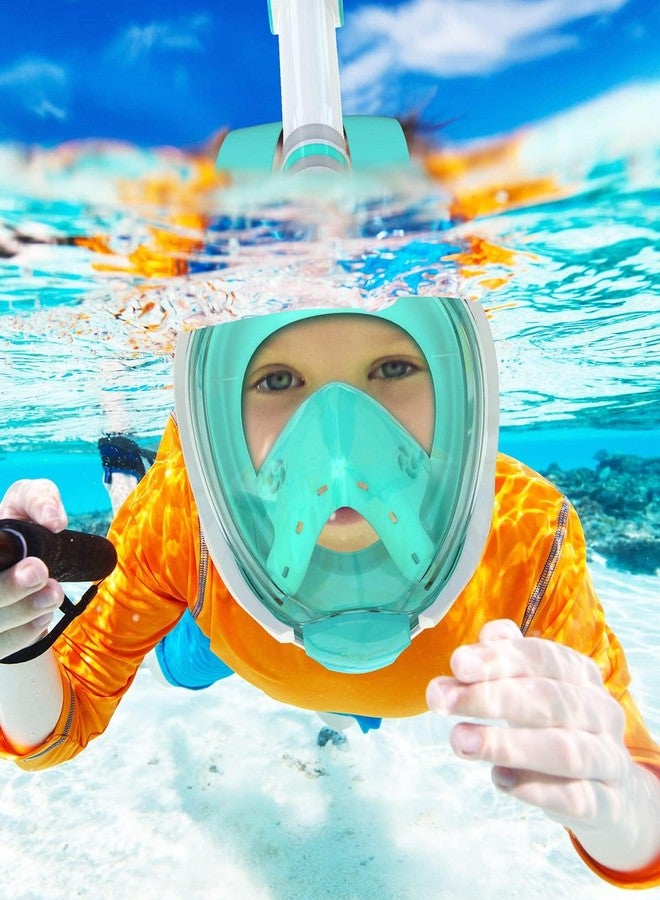Olpad 180° Full Face Snorkeling Mask, Wide View Snorkel Set, Anti-Fog Anti-Leak Portable Underwater Diving Swimming Scuba Full Dry Free Breathing (Green [L/XL]) - Image 3