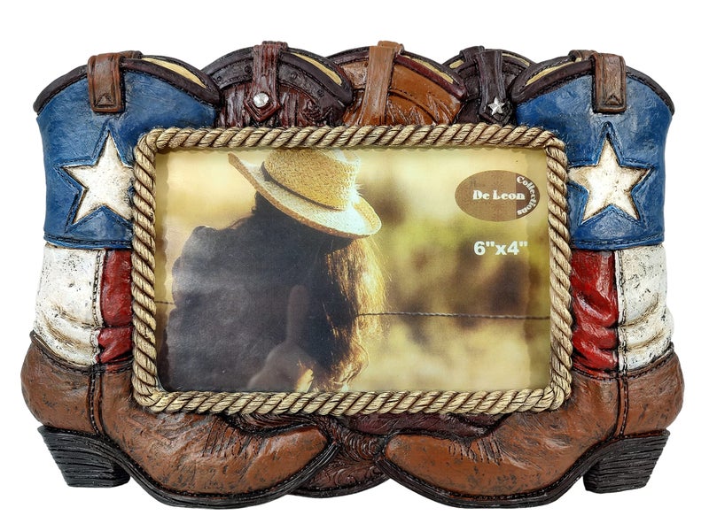 LL Home De Leon Collections Polyresin Patriotic Boots Texas Red White Blue Star 6 x 4 Standing Landscape Photo Picture Frame