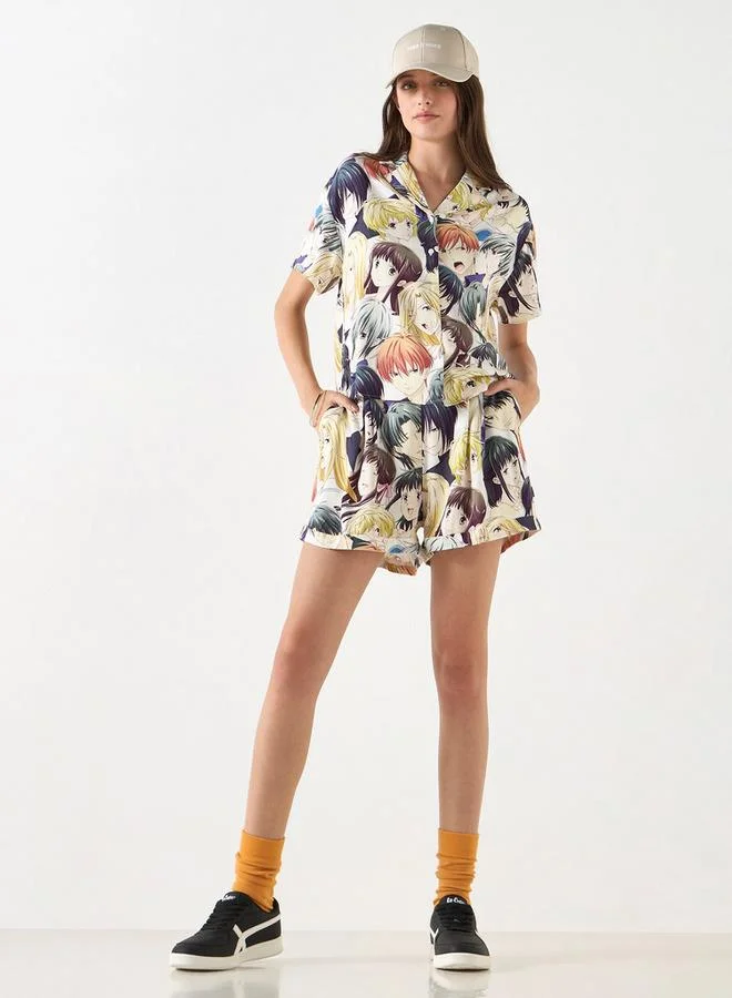 SP Characters All-Over Anime Print Shorts with Pockets