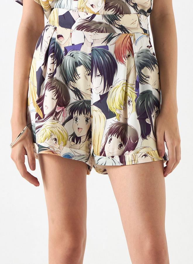 SP Characters All-Over Anime Print Shorts with Pockets - Image 1