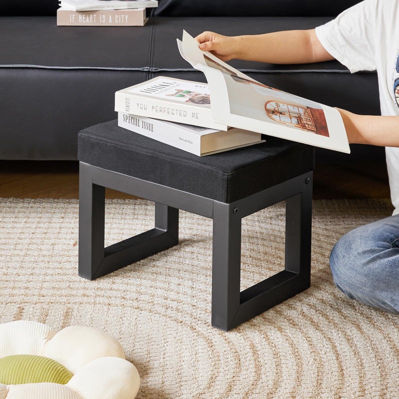 IBUYKE 16 Inch Small Foot Stool Ottoman, Rectangle Linen Foot Rest with Padded Seat and Metal Legs, Modern Ottoman Foot Rest for Living Room Bedroom Entryway Couch, Black WBD001B - Image 2