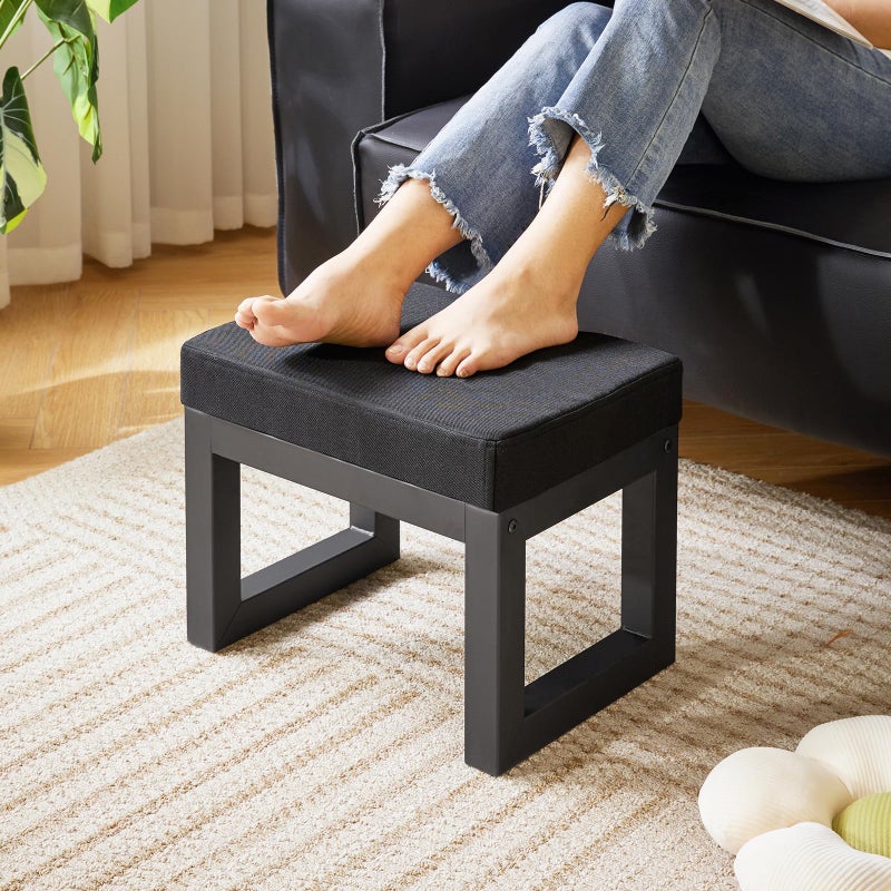 IBUYKE 16 Inch Small Foot Stool Ottoman, Rectangle Linen Foot Rest with Padded Seat and Metal Legs, Modern Ottoman Foot Rest for Living Room Bedroom Entryway Couch, Black WBD001B - Image 4