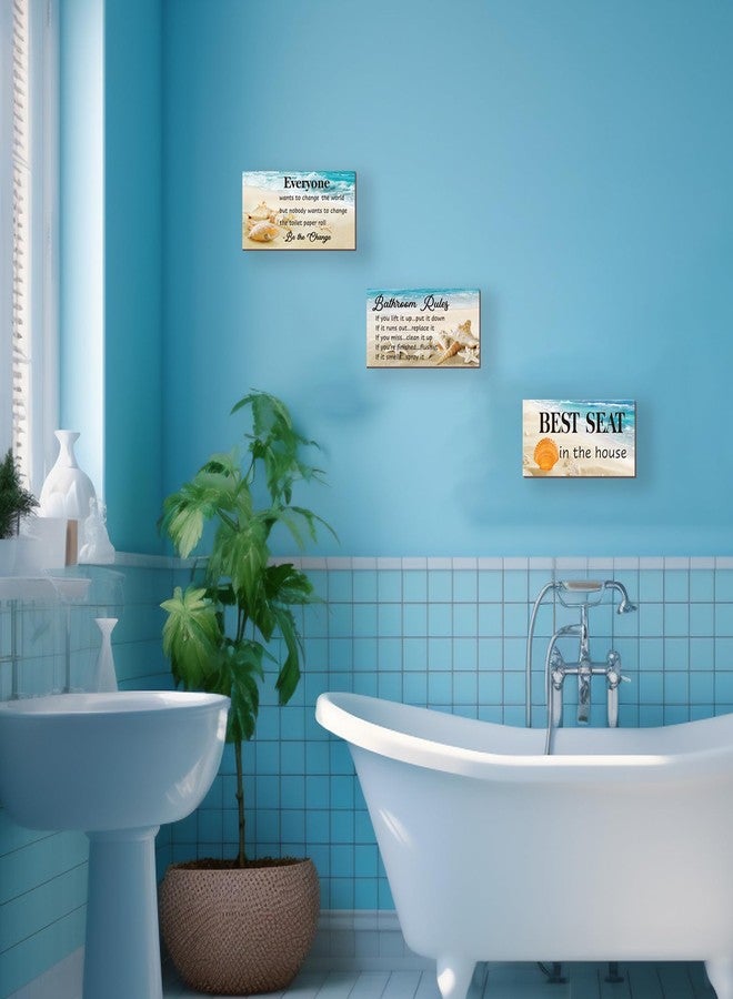 ZINYAZHE 3 Pieces Bathroom Rules Wall Decor Beach Bathroom Rules Wall Art Funny Ocean Beach Bathroom Rules Signs Best Seat in The House Bathroom Sign for Bathroom Toilet Wall Decor (Ocean 10x5 inch) - Image 5