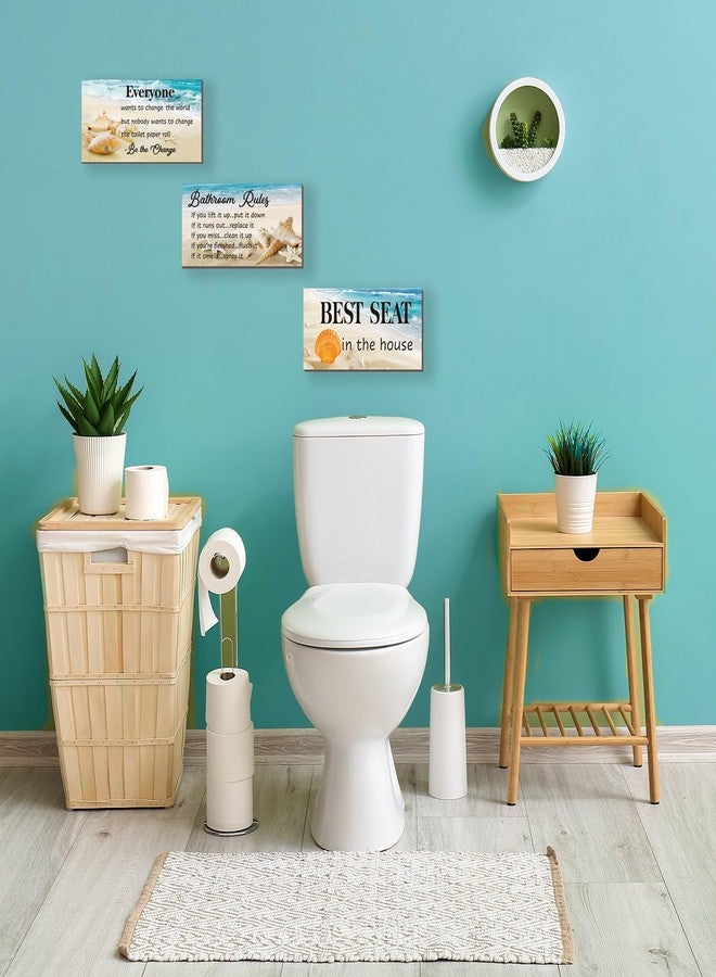ZINYAZHE 3 Pieces Bathroom Rules Wall Decor Beach Bathroom Rules Wall Art Funny Ocean Beach Bathroom Rules Signs Best Seat in The House Bathroom Sign for Bathroom Toilet Wall Decor (Ocean 10x5 inch) - Image 4