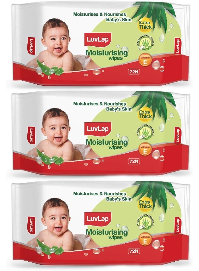 Luvlap Luv Lap Paraben Free Extra Thick Baby Wipes with Aloe Vera  72 Wipes/Pack, Pack of 3 - Image 1