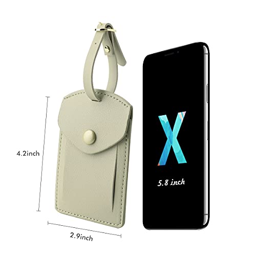 VANTOO Kevancho Leather Luggage Tags for Men Women, Suitcase Labels Baggage Bag Tag ID Tags with Full Back Privacy Cover for Cruise Ships, Travel Accessories Tags Set of 2 PCS (Pea Green) - Image 2