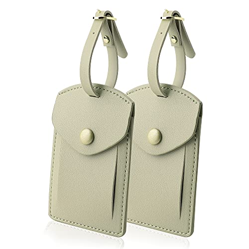 VANTOO Kevancho Leather Luggage Tags for Men Women, Suitcase Labels Baggage Bag Tag ID Tags with Full Back Privacy Cover for Cruise Ships, Travel Accessories Tags Set of 2 PCS (Pea Green) - Image 1