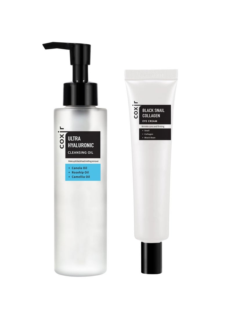 coxir coxir ULTRA HYALURONIC CLEANSING OIL 5.07 fl.oz + BLACK SNAIL COLLAGEN EYE CREAM 1.01 fl.oz l Oil Cleanser, Hyaluronic Acid, Collagen, Black Rice, Snail Mucin, Korean Skin Care  - Image 1