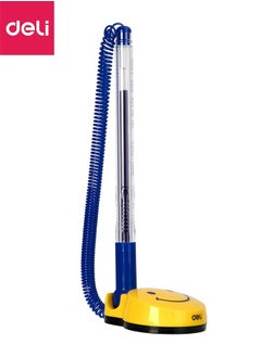Deli Desk Smiley Face Stand Spring Bullet Tip Pen, Portable Secure Pen with Adhesive Chain Desktop,  Easy to Attach Secure Writing Tool  - Image 1