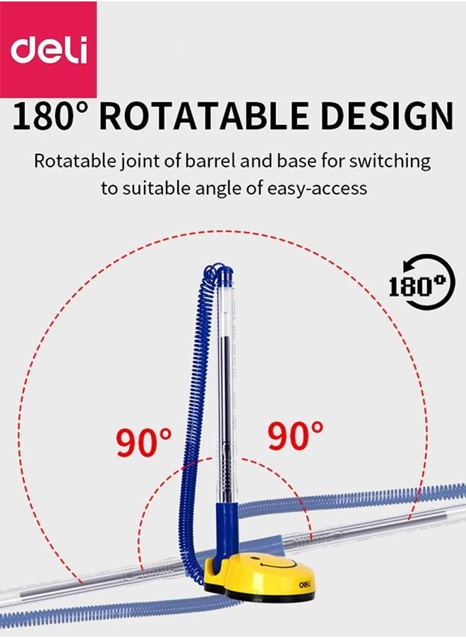 Deli - Desk Smiley Face Stand Spring Bullet Tip Pen, Portable Secure Pen with Adhesive Chain Desktop,  Easy to Attach Secure Writing Tool - Image 1