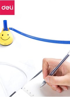 Deli Desk Smiley Face Stand Spring Bullet Tip Pen, Portable Secure Pen with Adhesive Chain Desktop,  Easy to Attach Secure Writing Tool  - Image 4