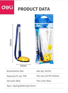 Deli Desk Smiley Face Stand Spring Bullet Tip Pen, Portable Secure Pen with Adhesive Chain Desktop,  Easy to Attach Secure Writing Tool  - Image 2
