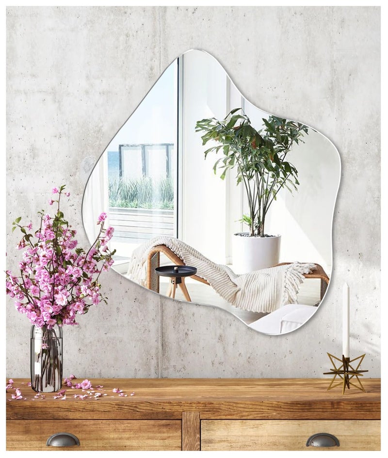 JMITHA Self Adhesive Irregular HD Glass Stick On Wall Mirror for Makeup Bathroom Decorative Door Hallway Living Room Bedroom