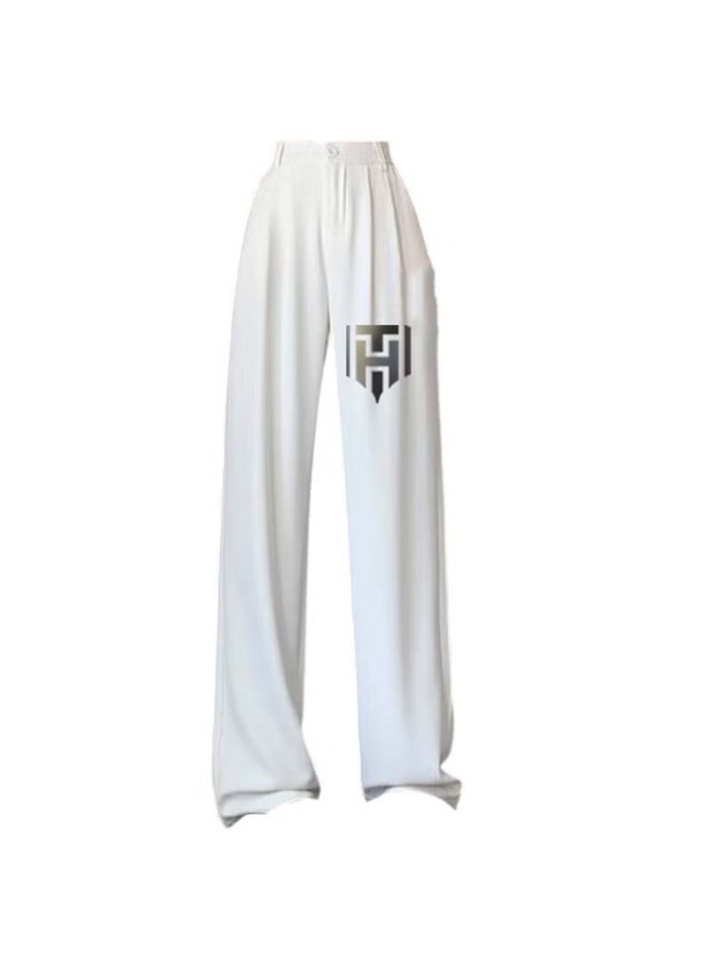 Huitich Women's Ice Silk Wide-Leg Pants High Waist, Loose Fit, White Size M - Image 1