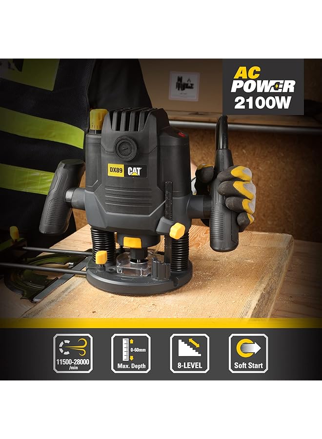 CATERPILLAR 2100W Electric Router With Aluminium Base And Variable Speed 8 Position Preset Plunge Depth Stop Spindle Lock Dx89 - Image 3