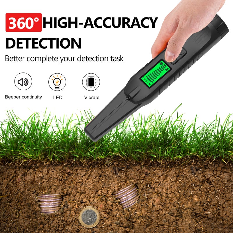 Handheld Metal Pinpointer 360 Scanner: Waterproof Metal Detector with LED Light, Vibration and Sound Alert for Gold, Silver, Jewelry, Iron Locator in Soil, Sand, Grass, Snow, Outdoor Hiking, Camping, - Image 4