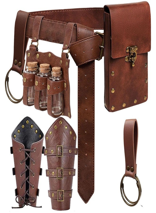 SUMGOGO Renaissance Belt Pouch Purse Viking Bracer Hook Halloween Set Medieval Festival Costume Accessory Casual Fanny Pack Waist Bag, Vials-Brown, One size - Image 1