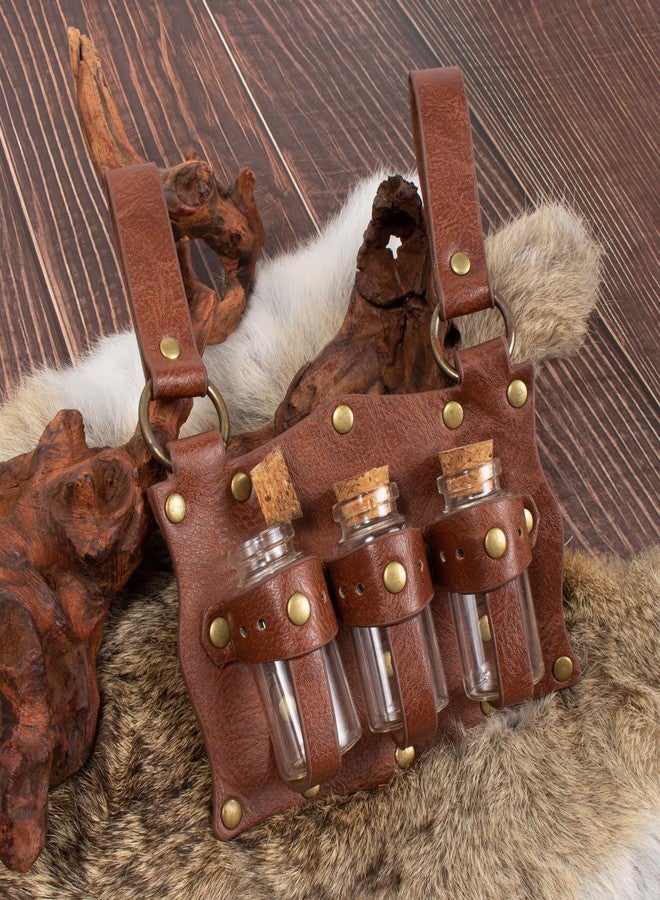 SUMGOGO Renaissance Belt Pouch Purse Viking Bracer Hook Halloween Set Medieval Festival Costume Accessory Casual Fanny Pack Waist Bag, Vials-Brown, One size - Image 4