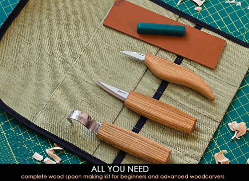BeaverCraft Wood Spoon Carving Tools Kit S17 with Wood Carving Hook Knife & Sloyd, Chip Whittling Knives for Spoon Carvers - Whittling Tools Set with Knife Leather Strop Polishing Compound, Tool Case - Image 2