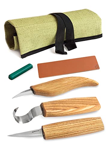 BeaverCraft Wood Spoon Carving Tools Kit S17 with Wood Carving Hook Knife & Sloyd, Chip Whittling Knives for Spoon Carvers - Whittling Tools Set with Knife Leather Strop Polishing Compound, Tool Case - Image 1
