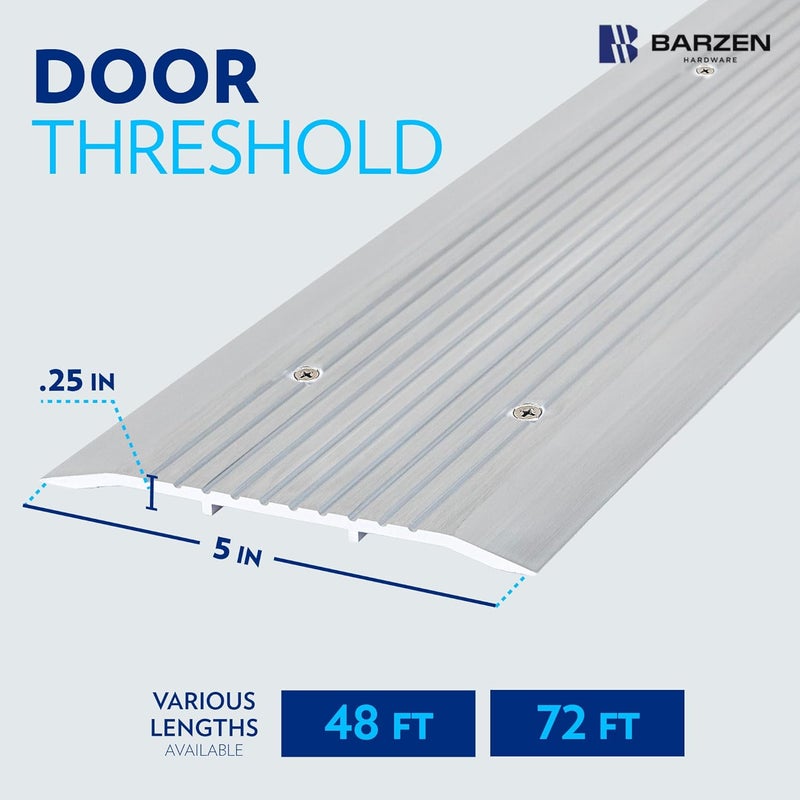Barzen Door Threshold - Premium Low-Profile Corrugated Aluminum Door Saddle Flat Transition Door Saddle 5" Wide x 48" Long - Image 3