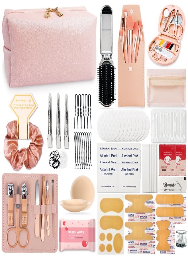 ARK Survivor Women's Wedding Emergency Travel Kit 45 Essential Items for Brides Bridesmaid All-In-One Daily Beauty Style Set With Makeup Brushes (Sakura Pink) - Image 1