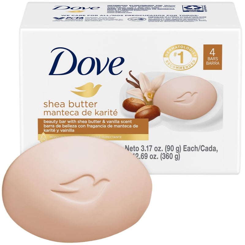 Dove Soap, Shea Butter & Vanilla Beauty Bar Pack (4 Soap Bars) â€“ 3-in-1 Moisturizing Face, Body & Hand Soap, 3.17 Oz Ea - Image 1