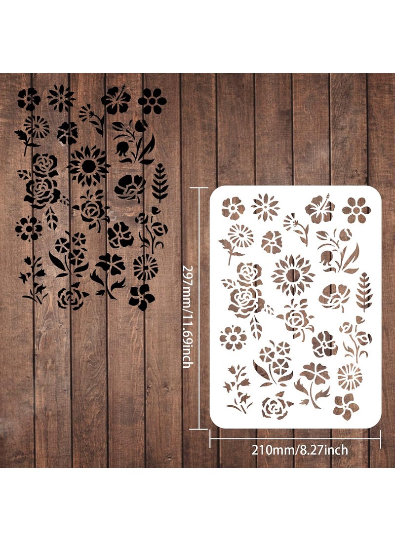 FINGERINSPIRE FINGERINSPIRE Flowers Stencils 11.7x8.3 inch Plastic Daisy Morning Glory Drawing Painting Stencils Rose Sunflower Cherry Blossoms Pattern Reusable Stencils for Painting on Wood, Floor, Wall and Tile  - Image 2