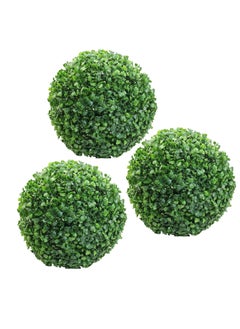 Fourwalls Fourwalls PVC Plastic Artificial Eucalyptus Boxwood Topiary Grass Ball 28 cm Total Diameter Green Set of 3 